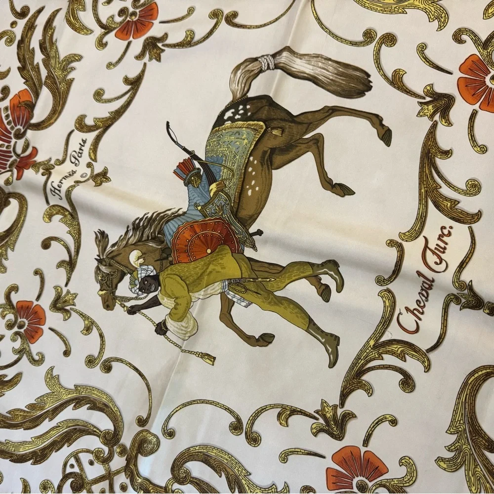 AUTHENTIC Hermès Cheval Turc 100% Silk Scarf Brown/Gold
